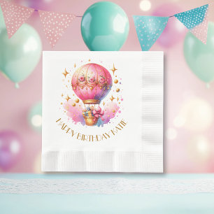 Serviette En Papier Ballons à air chaud rose et or joli Personnalisé