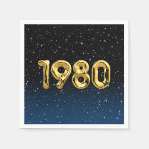 Serviette En Papier Ballons Anniversaire 1980 Étoiles Serviettes