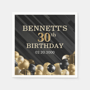 Serviette En Papier Ballons Black Gold Anniversaire