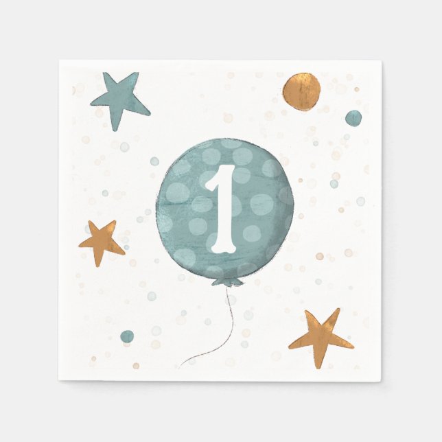 Serviette En Papier Ballons Bleus Cute Garçon 1ère fête d'anniversaire (Devant)