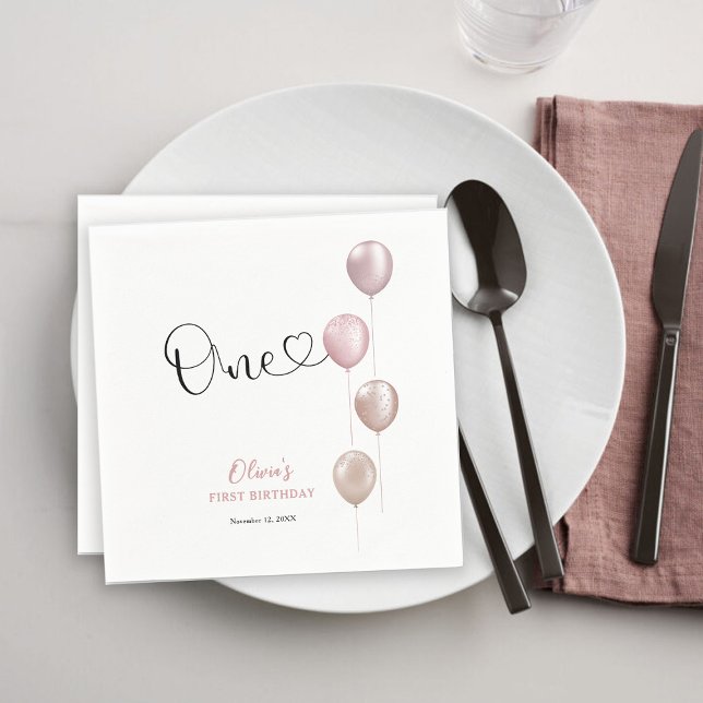Serviette En Papier Ballons Blush fille premier anniversaire (Créateur téléchargé)