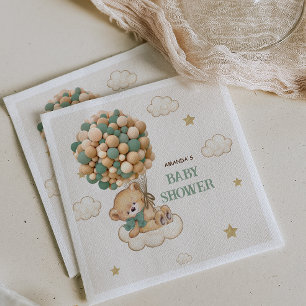 Serviette En Papier Ballons Boho Teddy Bear Baby shower Beige Vert