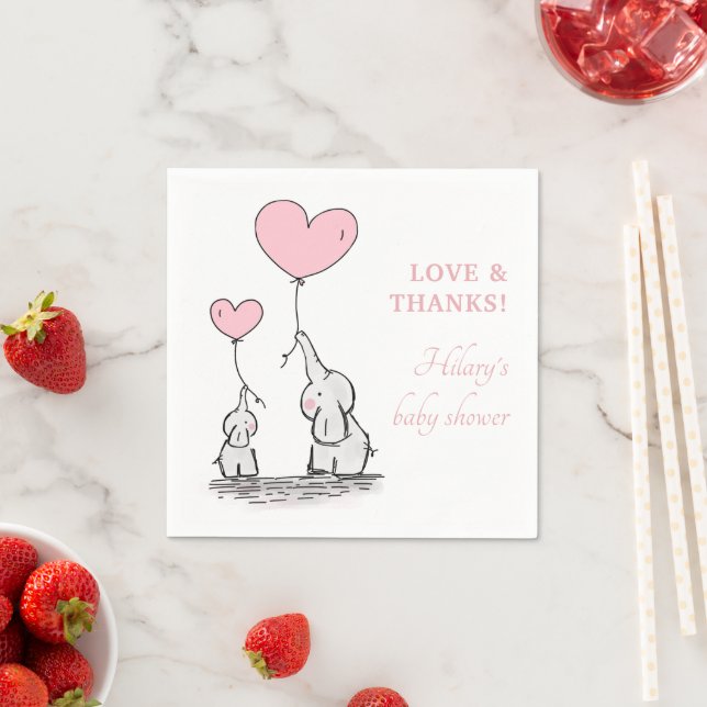 Serviette En Papier Ballons Coeur rose mignon Fille Eléphant Baby show (En situation)