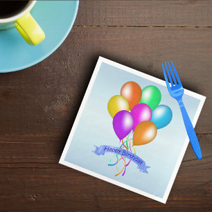Serviette En Papier Ballons colorés brillants en grappe Joyeux anniver