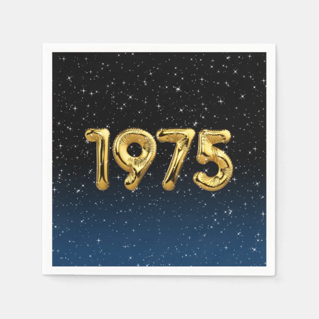 Serviette En Papier Ballons D'Anniversaire 1975 En Étoiles (Devant)