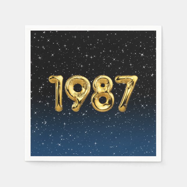 Serviette En Papier Ballons D'Anniversaire 1987 En Étoiles (Devant)