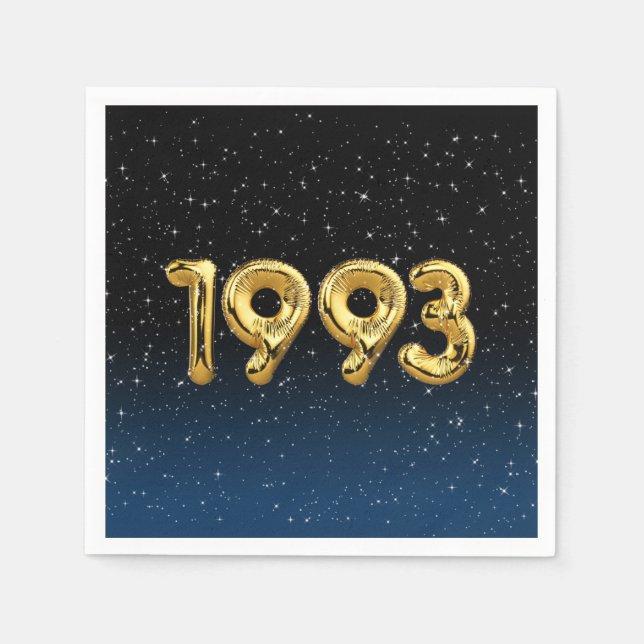 Serviette En Papier Ballons D'Anniversaire 1993 En Étoiles (Devant)