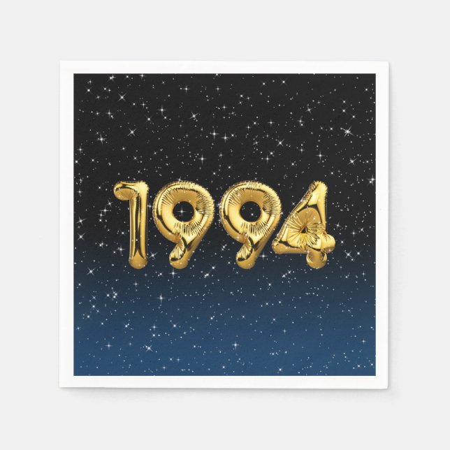 Serviette En Papier Ballons D'Anniversaire 1994 En Étoiles (Devant)
