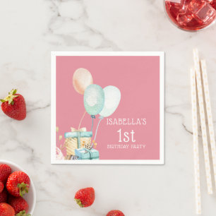 Serviette En Papier Ballons d'anniversaire de fille Fleurs roses et pl