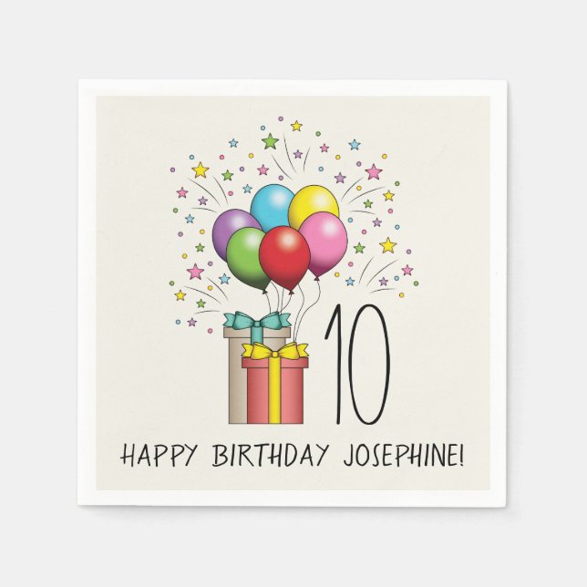 Serviette En Papier Ballons D'Anniversaire Et Présente Avec L'Âge Et L (Devant)