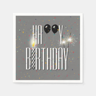 Serviette En Papier Ballons d'anniversaire noirs et étincelants sur gr