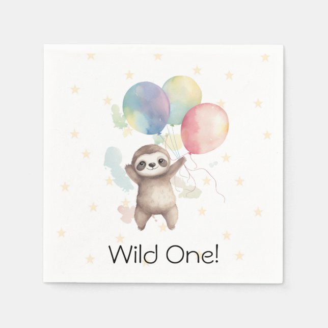 Serviette En Papier Ballons d'aquarelle mignonne Sloth Wild un anniver (Devant)