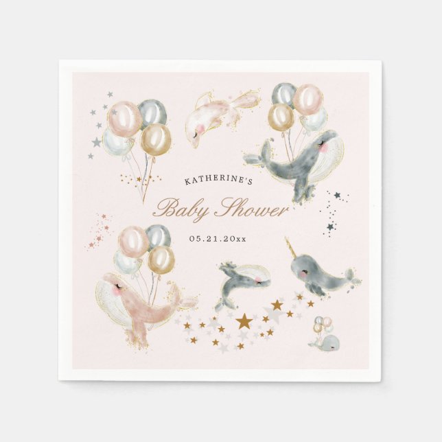 Serviette En Papier ballons de baleines magiques étoiles baby shower (Devant)