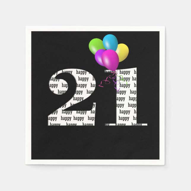 Serviette En Papier Ballons de fête du 21e anniversaire (Devant)