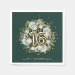 Serviette En Papier Ballons de fête vert émeraude pour les 16 ans doré