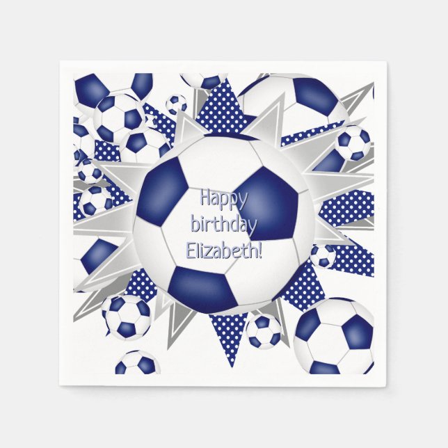 Serviette En Papier ballons de football bleu étoiles sport anniversair (Devant)