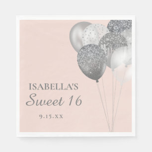 Serviette En Papier Ballons de Parties scintillant en argent rose vif