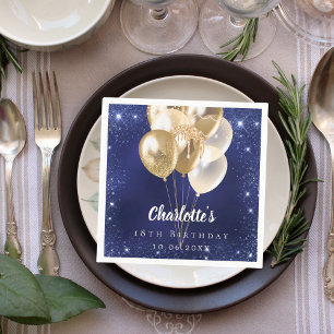 Serviette En Papier Ballons d'or à parties scintillant bleue marine