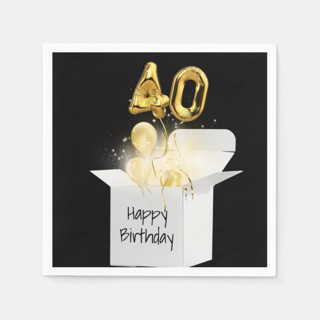 Serviette En Papier Ballons d'or du 40e anniversaire en boîte blanche (Devant)
