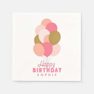 Serviette En Papier Ballons d'or Faux et rose vif Joyeux anniversaire