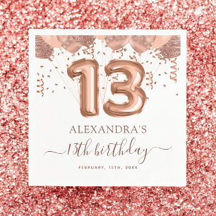 Serviette En Papier Ballons d'or rose 13e fête d'anniversaire