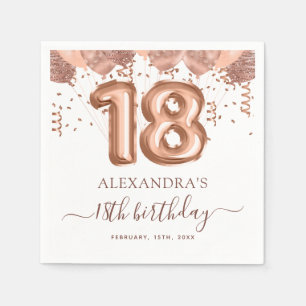 Serviette En Papier Ballons d'or rose 18ème anniversaire