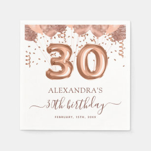 Serviette En Papier Ballons d'or rose 30e fête d'anniversaire