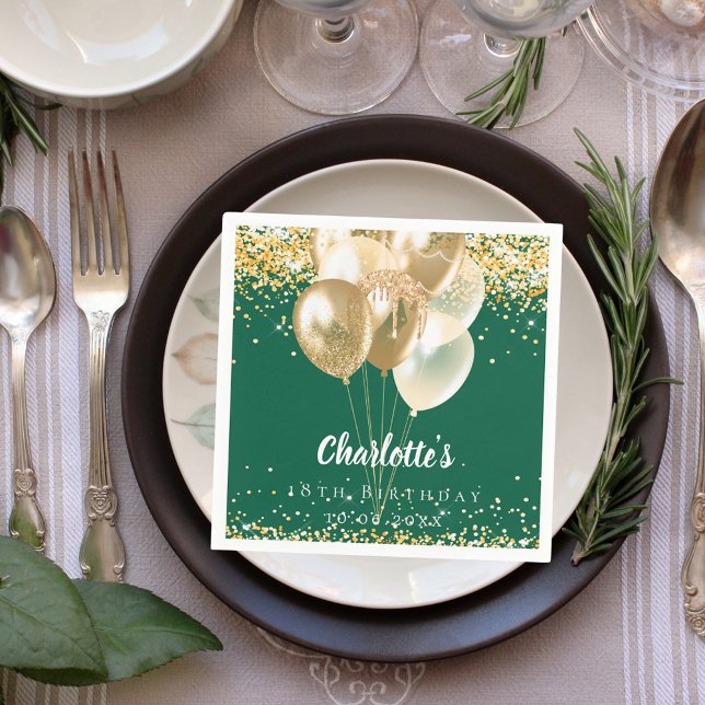 Serviette En Papier Ballons d'or vert d'anniversaire confetti (Créateur téléchargé)