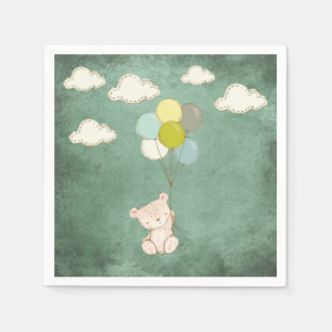 Serviette En Papier Ballons d'ours blancs Nuages Vert Rustique mou