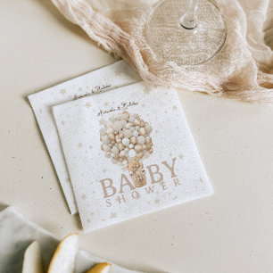 Serviette En Papier Ballons et étoiles Baby shower Ours Boho Blanc Bro