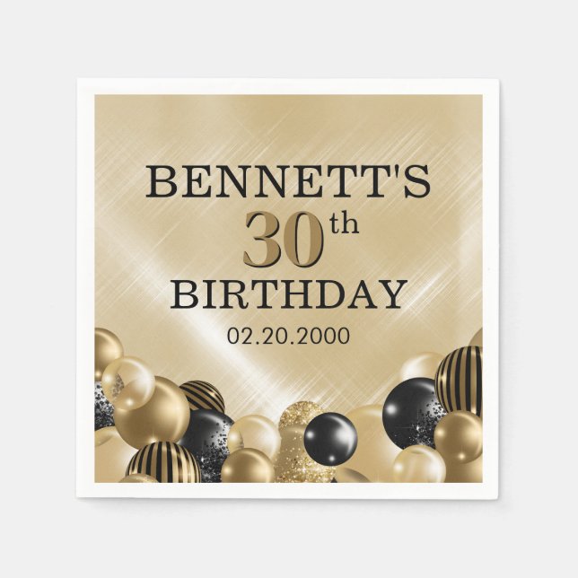 Serviette En Papier Ballons Gold Anniversaire (Devant)