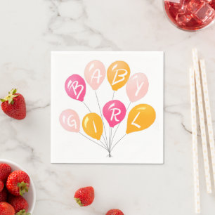 Serviette En Papier Ballons Jaunes Bébé Baby shower Fille Bébé rose