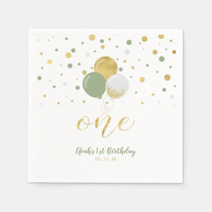 Serviette En Papier Ballons Or & Sauge, Garçon au Confetti 1er Anniver