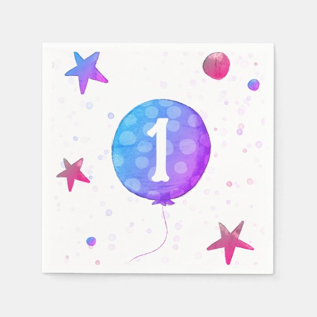 Serviette En Papier Ballons rose mignonne Fille 1er anniversaire fête (Devant)