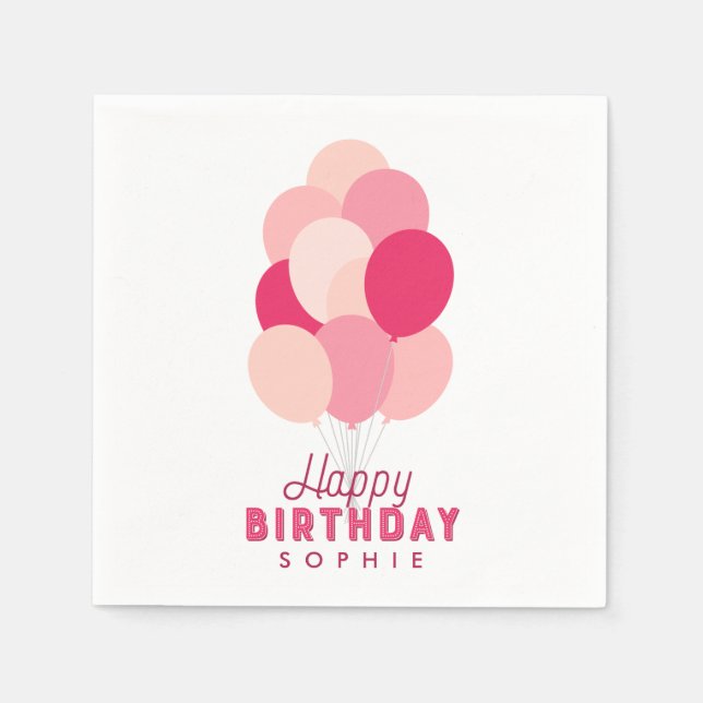 Serviette En Papier Ballons roses Joyeux anniversaire (Devant)