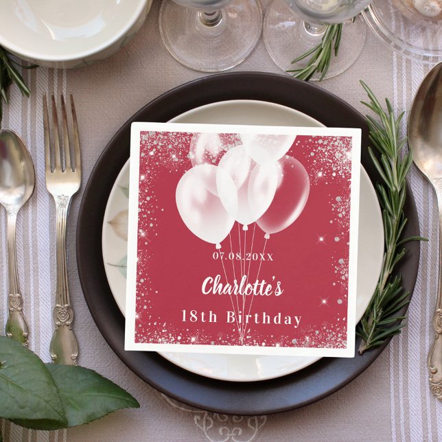 Serviette En Papier Ballons rouges fête d'anniversaire blanche (Créateur téléchargé)