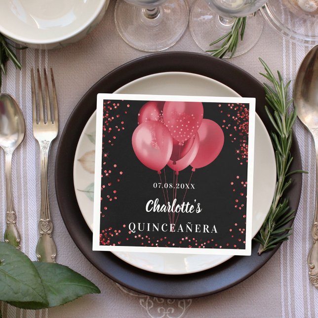 Serviette En Papier Ballons rouges noirs de Quinceanera (Créateur téléchargé)
