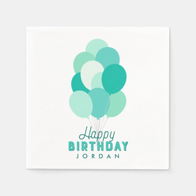 Serviette En Papier Ballons turquoises Joyeux anniversaire (Devant)