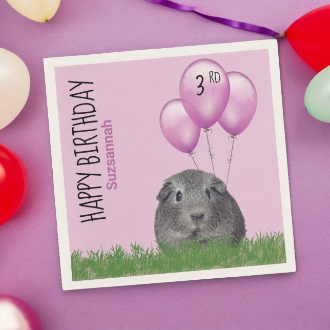 Serviette En Papier Ballons violets de cochon de Guinée à l'anniversai (paper party napkin )
