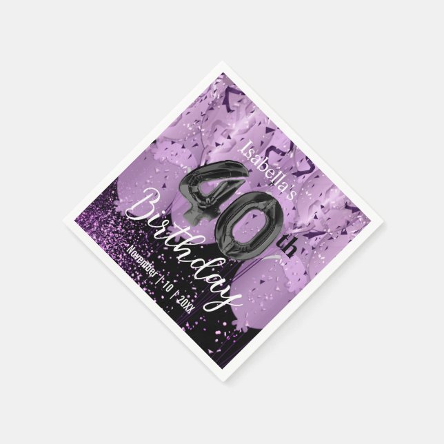 Serviette En Papier Ballons violets et Parties scintillant 40e anniver (Coin)