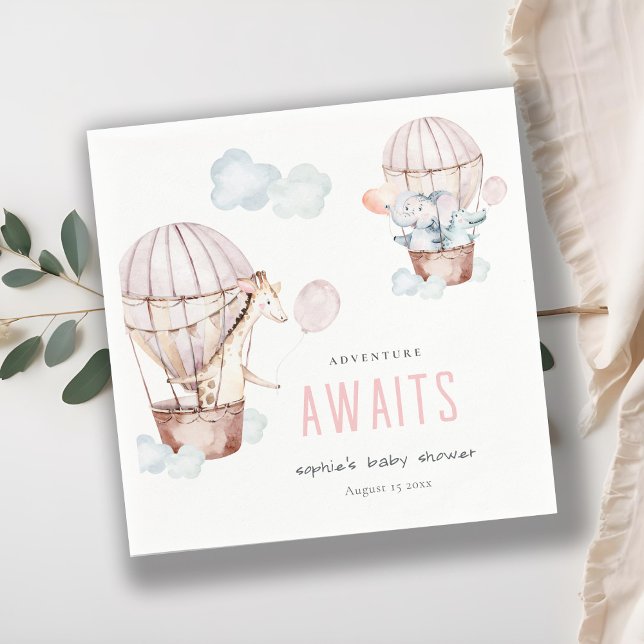 Serviette En Papier Balloon à air chaud rose Safari Animaux Baby showe (Créateur téléchargé)