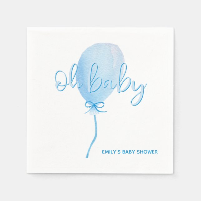 Serviette En Papier Balloon Aquarelle Bleu Oh Baby Baby shower garçon (Devant)