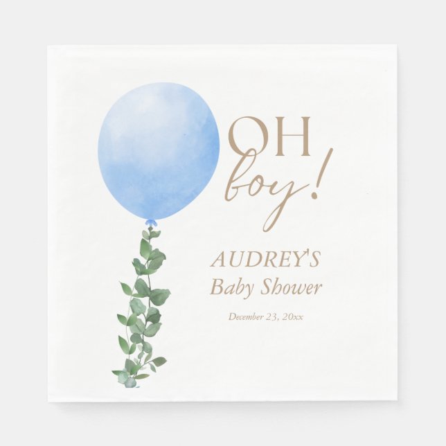 Serviette En Papier Balloon bleu Aquarelle bébé garçon douche Oh garço (Devant)