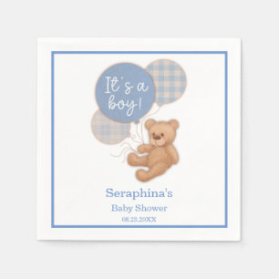Serviette En Papier Balloon bleu Teddy Bear Baby shower serviettes