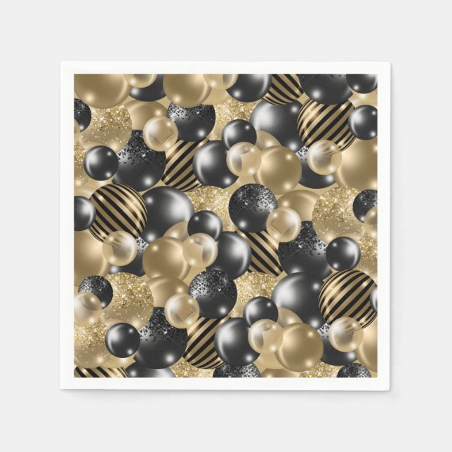 Serviette En Papier Balloon d'or noir moderne 50e anniversaire (Devant)