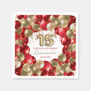 Serviette En Papier Balloon Quinceañera en or rouge