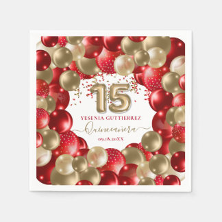 Serviette En Papier Balloon Quinceañera en or rouge
