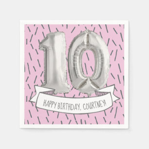 Serviette En Papier Balloon rose et gris Filles 10e anniversaire