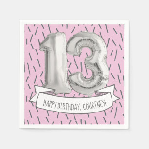 Serviette En Papier Balloon rose et gris Filles 13e anniversaire