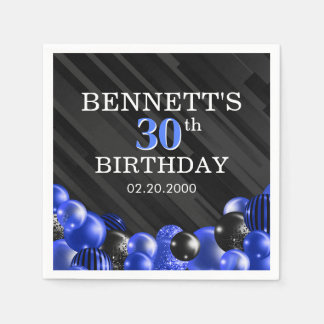 Serviette En Papier Balloons Bleu Noir Anniversaire serviettes